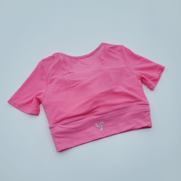 Pedigree Double Layered Mesh Crop Tee with Sports Bra Liner | Pink - Picture 2 of 10